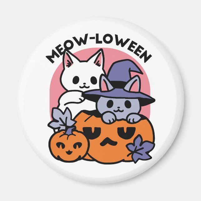 Meow-Loween - Cute Halloween Cat Design Magnet (Framsidan)