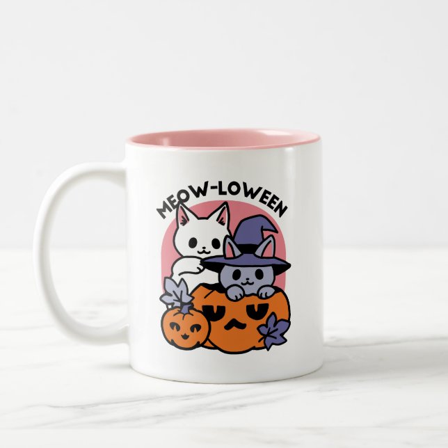Meow-Loween - Cute Halloween Cat Design Två-Tonad Mugg (Vänster)
