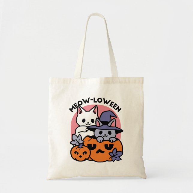 Meow-Loween - Cute Halloween Cat Design Tygkasse (Framsidan)