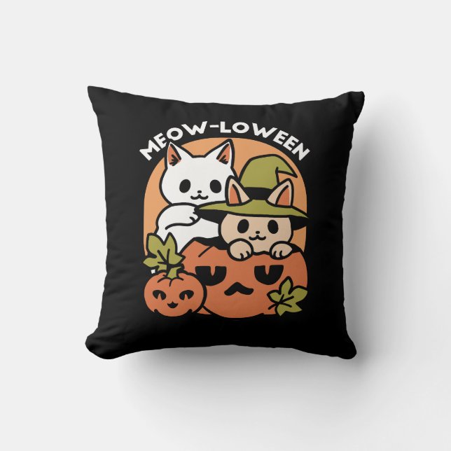 Meow-Loween - Festive Halloween Cat-design Kudde (Framsida)