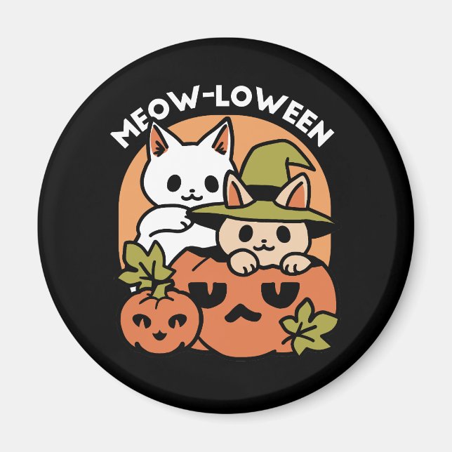 Meow-Loween - Festive Halloween Cat-design Magnet (Framsidan)