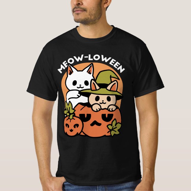 Meow-Loween - Festive Halloween Cat-design T Shirt (Framsida)