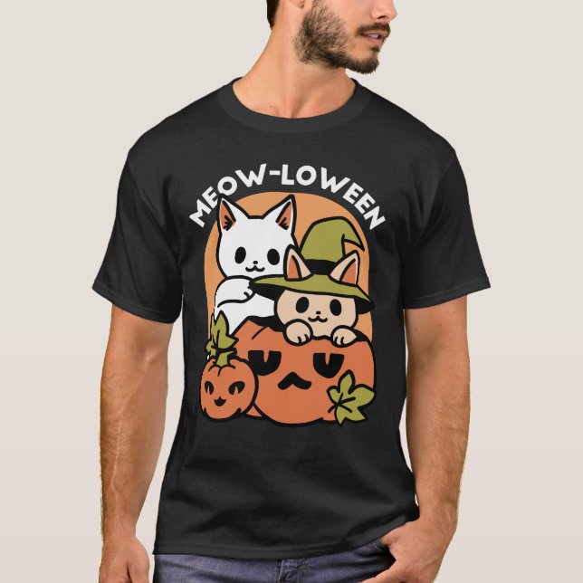 Meow-Loween - Festive Halloween Cat-design T Shirt (Framsida)