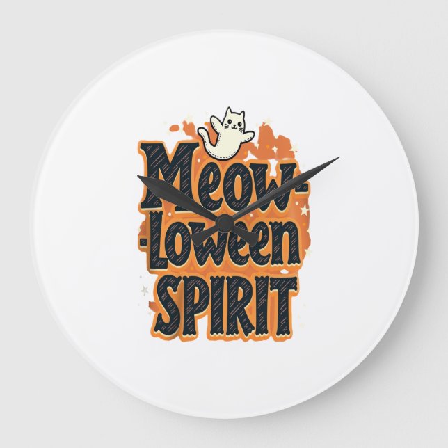 Meow-loween-spiritskatten Stor Klocka (Framsida)