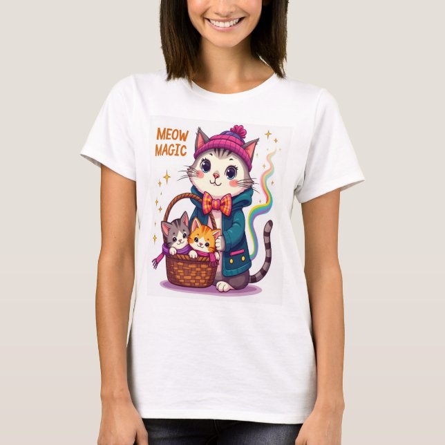 Meow Magic - Söt och Lekfull Kattinspirerad  T Shirt (Framsida)