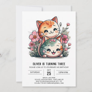 Meow Magic Watercolor Birthday Inbjudningar