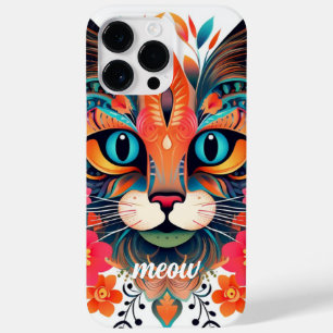 Meow Mania: Red Blue Blommigt Cute Cat