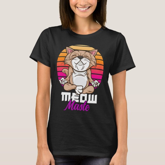Meow Maste  Katt Yoga Namaste T Shirt (Framsida)