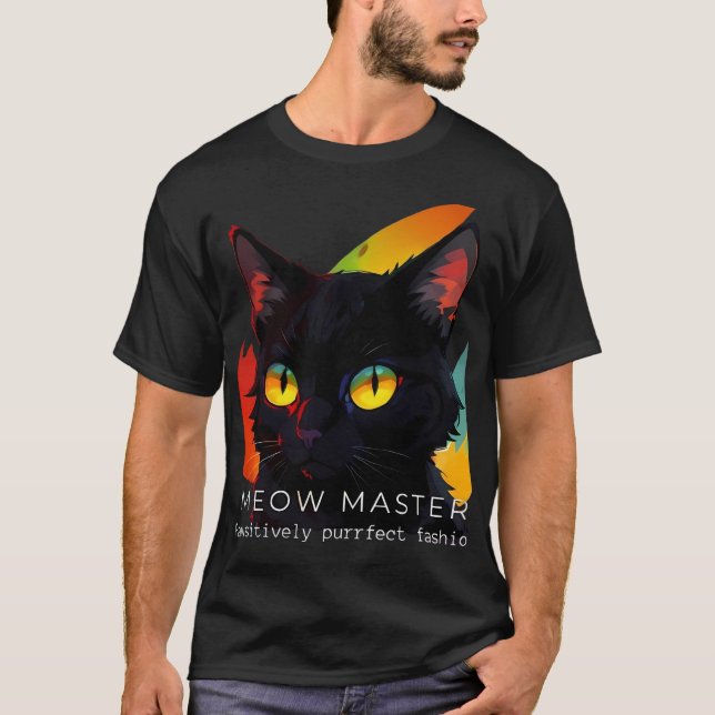 Meow Master | Mörk Cat T-Shirt (Framsida)