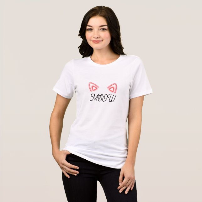 MEOW med rosa cat öron T Shirt (Framsida Full)