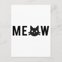 Meow, med svart katt ansikte, textdesign