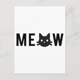 Meow, med svart katt ansikte, textdesign vykort