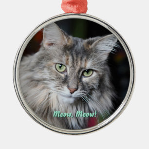 Meow Meow Cat Porträtt Julgransprydnad Metall