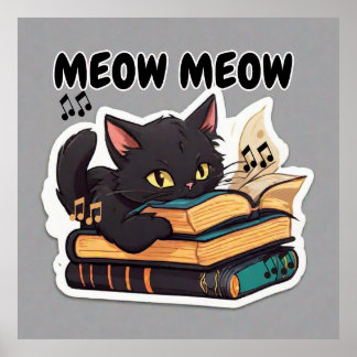 Meow Meow Cat Reading Bok Poster
