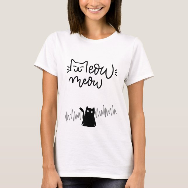 Meow Meow Cute Ansikte Heartslag T Shirt (Framsida)