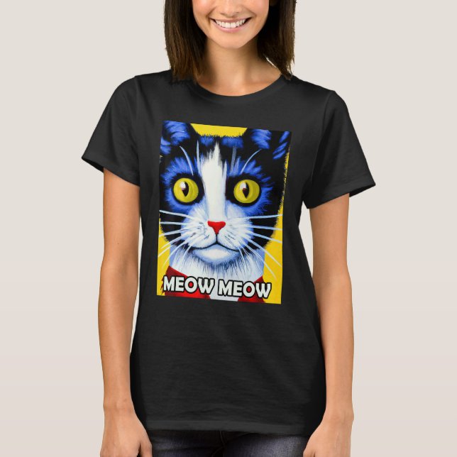 Meow Meow Cute Cat Kattunge Kitten i Kat Stil T Shirt (Framsida)