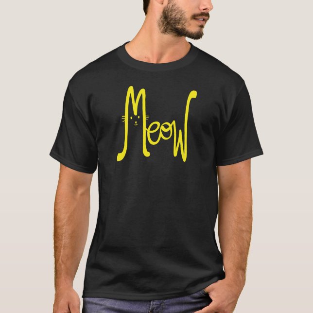 Meow Minimal Gult Modern Script Cat Pappa Typo T Shirt (Framsida)