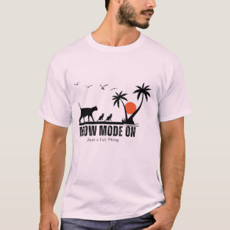 Meow Mode On – Tropical Cat Beach Adventure Design T Shirt