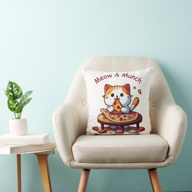 Meow & Munch Cute Pizza Cat Throw Pillow Kudde (Stol)