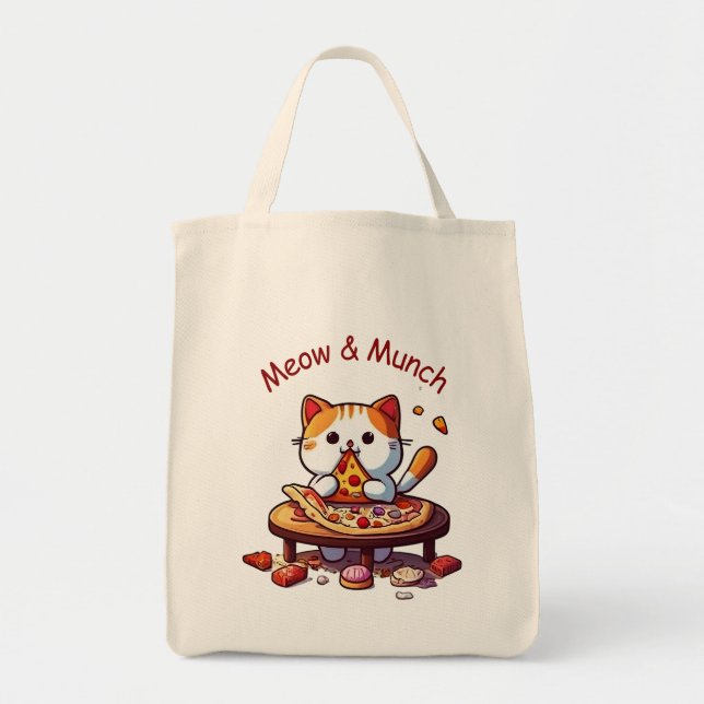 Meow & Munch Pizza Cat Tote Bag Tygkasse (Framsidan)