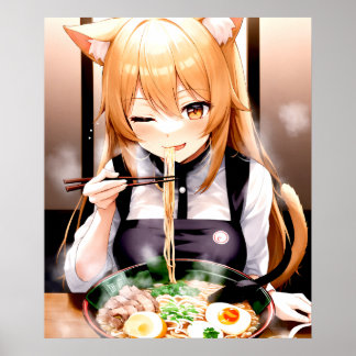 Meow-nificent Ramen Feast Anime Cat Girl Poster