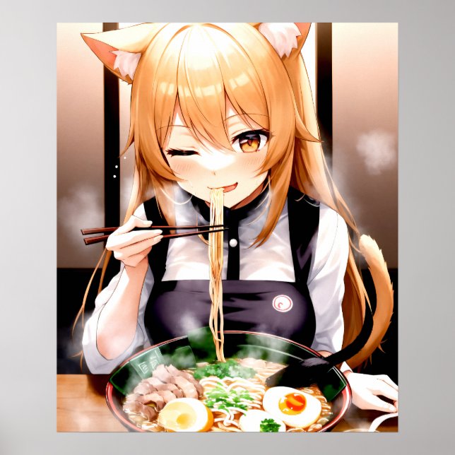 Meow-nificent Ramen Feast Anime Cat Girl Poster (Framsidan)
