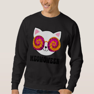 Meow O Ween Tie Dye Halloween Kuslig Lång Ärmad Tröja