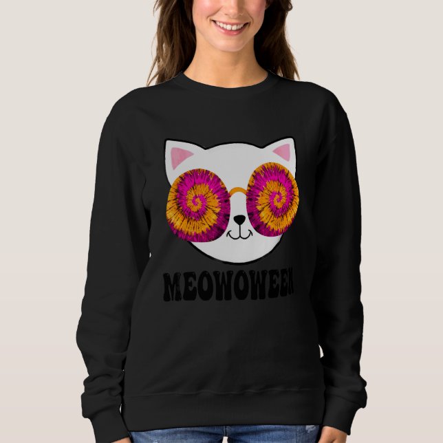 Meow O Ween Tie Dye Halloween Kuslig T Shirt (Framsida)