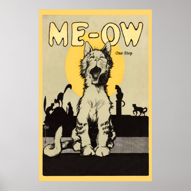 Meow One step vintage söt kattälskare kattdjur Poster (Framsidan)