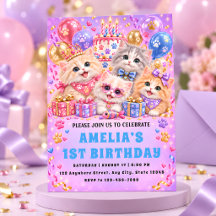 Meow Our Little Kitten Turns One Invitation