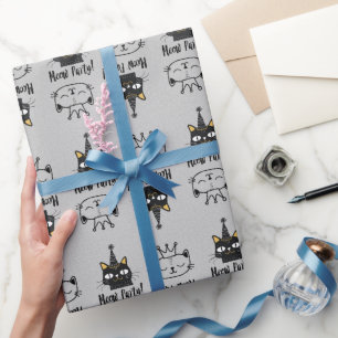 Meow Party-Funny Black Cat Birthday-Cute Tass Meow Presentpapper