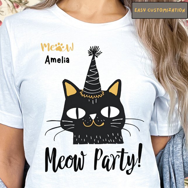 Meow Party-Funny Black Cat Birthday-Cute Tass Meow T Shirt (Meow Party-Funny Black Cat Birthday-Cute Paw Meow - Easy Customization )