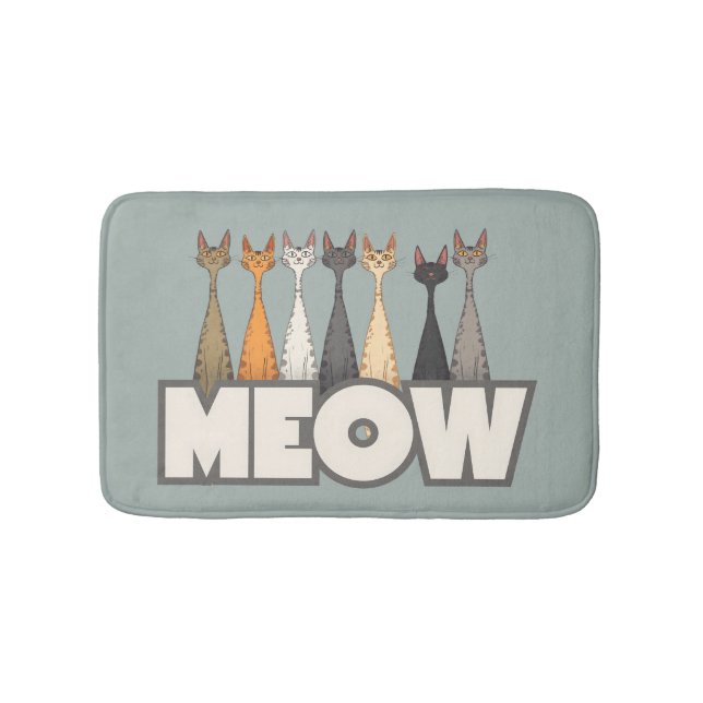 Meow Peeking Cats Funny Sage Green Cat Lover Print Badrumsmatta (Framsidan)
