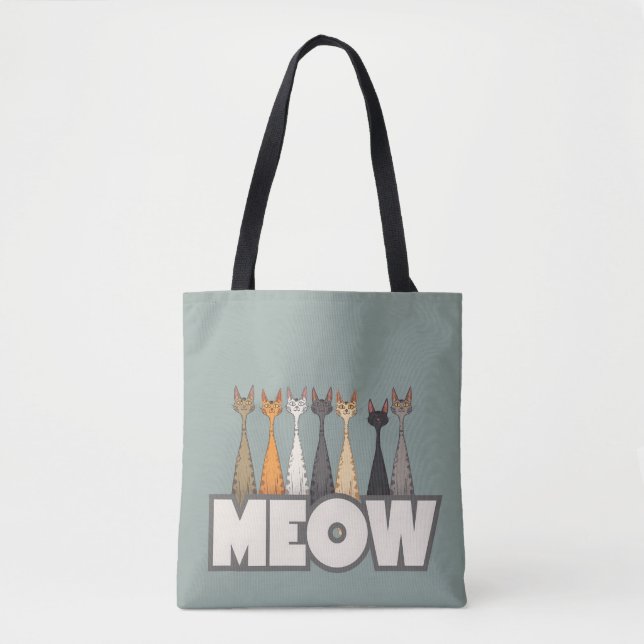 Meow Peeking Cats Funny Sage Green Cat Lover Print Tygkasse (Framsida)
