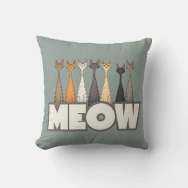 Meow Peeking Cats Sage Green Funny Cat Graphic Art Kudde
