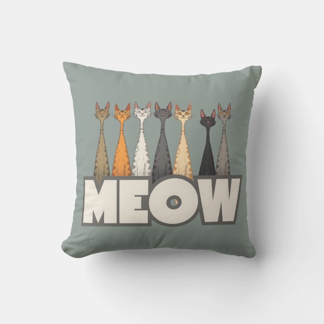 Meow Peeking Cats Sage Green Funny Cat Graphic Art Kudde (Framsida)