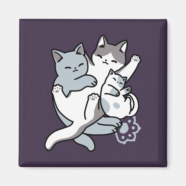 Meow Poung Snuckning - Cute Sleeping Cats Magnet (Framsidan)