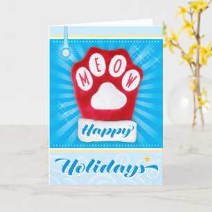 MEOW Red Tass Cat jul Mitten Glad helg Kort