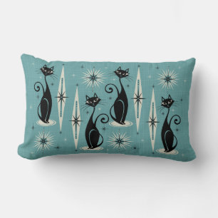 Meow Retro Atomic Cats - Blue Lumbarkudde