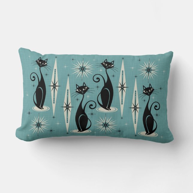 Meow Retro Atomic Cats - Blue Lumbarkudde (Framsida)