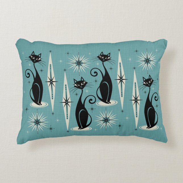 Meow Retro Atomic Cats - Blue Prydnadskudde (Framsidan)