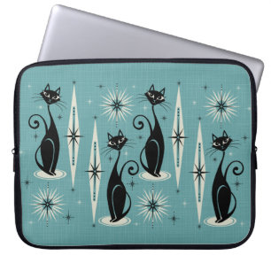 Meow Retro Atomic Cats on Blue Laptop Fodral