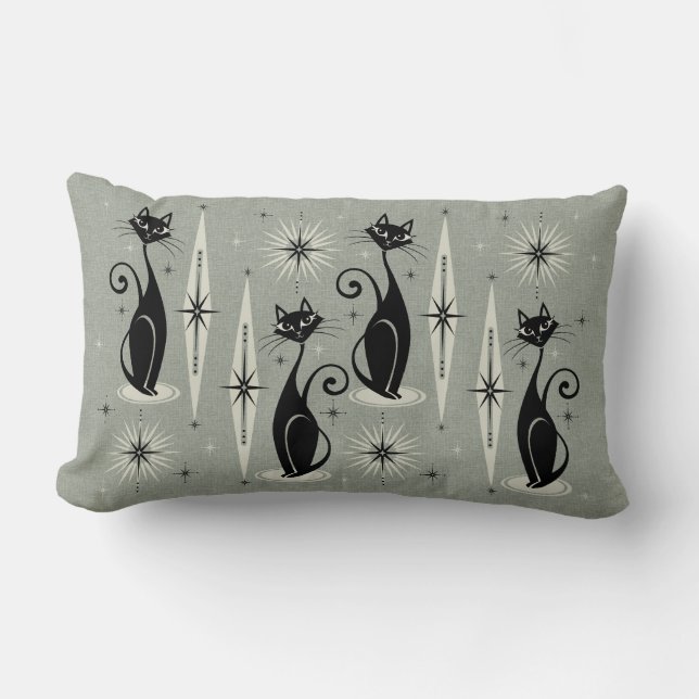 Meow Retro Atomic Cats - Warm Grått Lumbarkudde (Framsida)