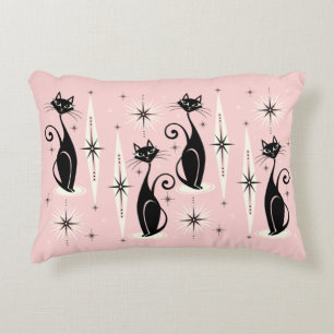 Meow Retro Atomic Cats - Warm Rosa Prydnadskudde