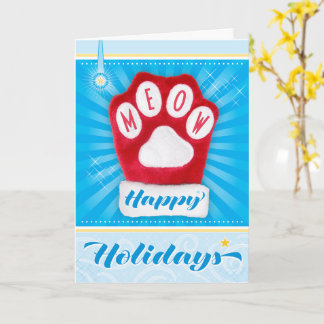 MEOW Röd Paw Katt Jul Handskar Glad Jul Kort