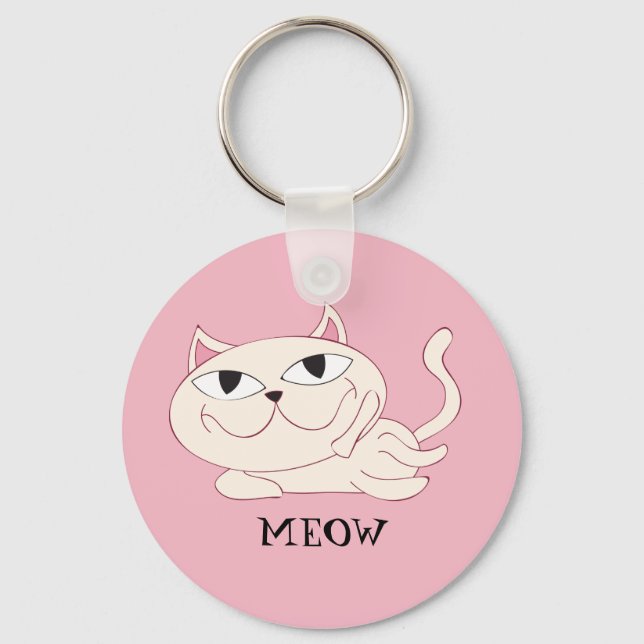 MEOW: Rosa Cat Chillin' Nyckelring (Framsida)