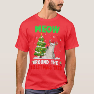 Meow runt Julgran Santa Reindeer Cat T Shirt