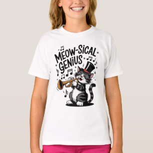 Meow-sical Genius Cute Cat Putumpet Graphic T Shirt