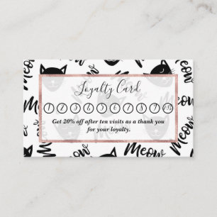 Meow Simple Modern Black White Cats Typography Lojalitetskort