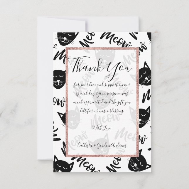 Meow Simple Modern Black White Cats Typography Tack Kort (Framsida)